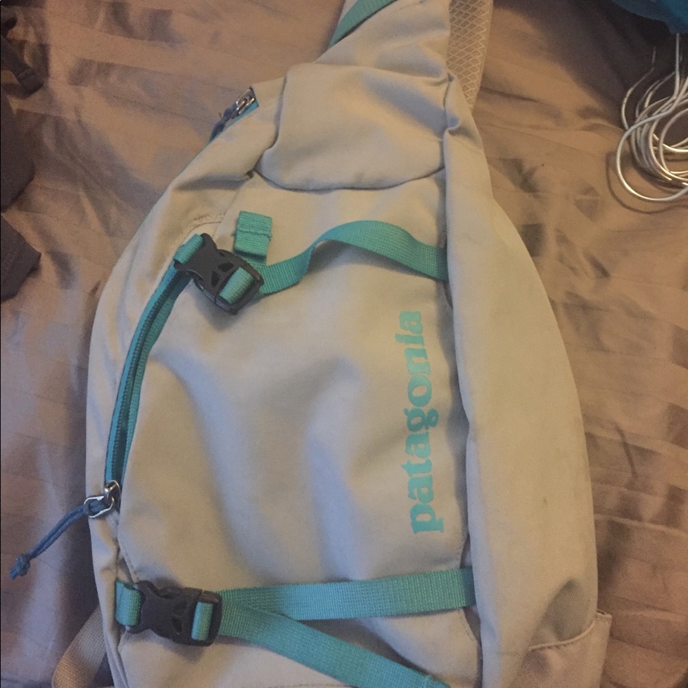 Patagonia sling bag. Teal and gray.
